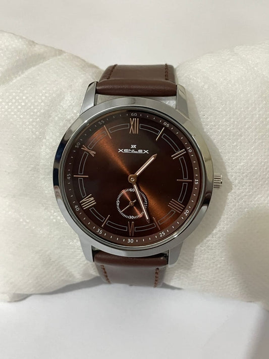 Felix Time Men's Analog Watch with Brown Leather Strap (XENLEX Dial)