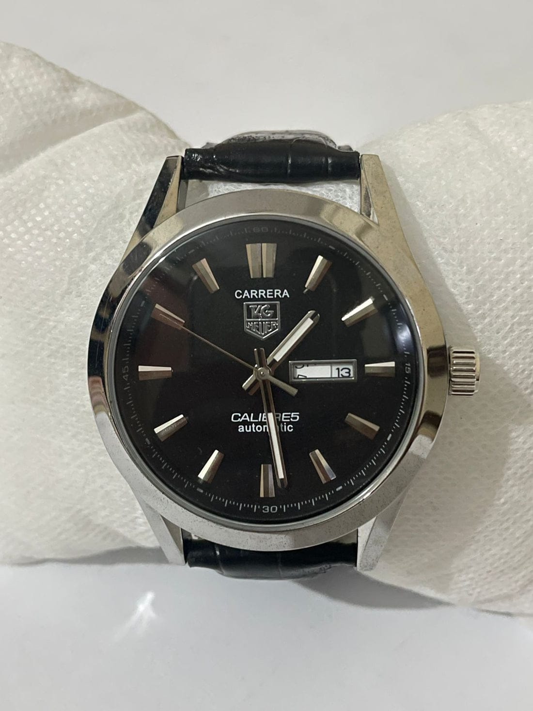 TAG Heuer Carrera Calibre 5 Automatic Men’s Watch – Black Dial with Croc-Embossed Leather