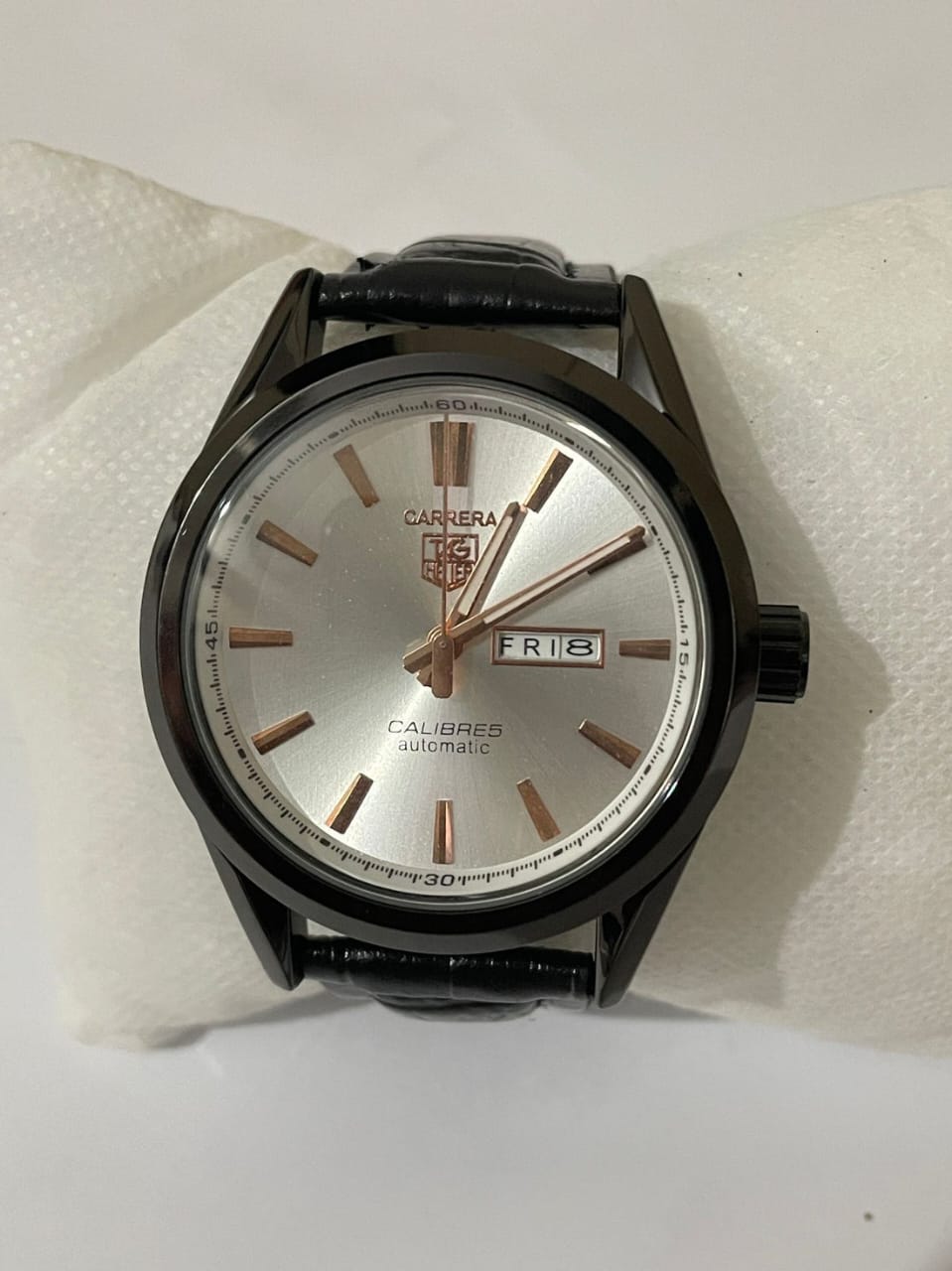 TAG Heuer Carrera Calibre 5 Automatic Men’s Watch – Black Dial with Croc-Embossed Leather