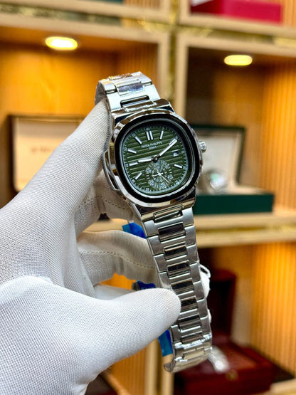 Silver-Tone "Nautical" Luxury Watch with Deep Blue Embossed Dial